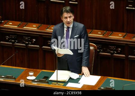 Rom, Italien. Juli 2020. Der italienische Ministerpräsident Giuseppe Conte während seiner Rede über den Europäischen Rat im Abgeordnetenhaus. Rom (Italien), 22. Juli 2020 Foto Samantha Zucchi Insidefoto Credit: Insidefoto srl/Alamy Live News Stockfoto