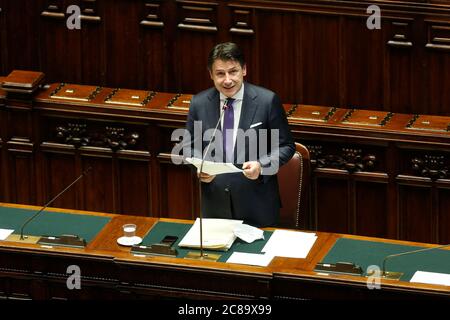 Rom, Italien. Juli 2020. Der italienische Ministerpräsident Giuseppe Conte während seiner Rede über den Europäischen Rat im Abgeordnetenhaus. Rom (Italien), 22. Juli 2020 Foto Samantha Zucchi Insidefoto Credit: Insidefoto srl/Alamy Live News Stockfoto