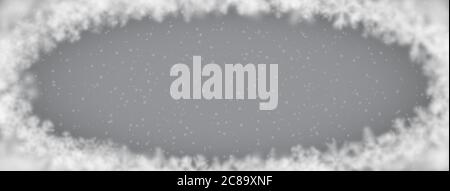 Weihnachtliche Hintergrund von Schneeflocken unterschiedlicher Form, Unschärfe und Transparenz, in einer Ellipse angeordnet, auf grauem Hintergrund Stock Vektor
