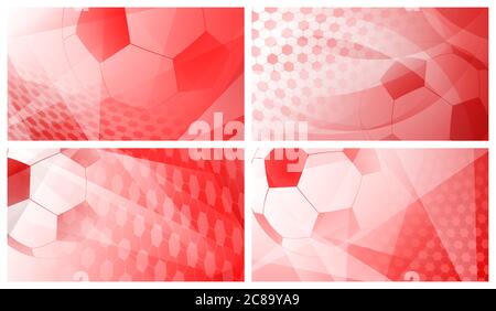 Set aus vier Fußball oder Fußball abstrakten Hintergründe mit großen Ball in roten Farben Stock Vektor