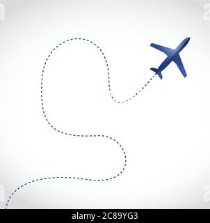 Flugstrecken und Flugzeug. Illustration Design auf weißem Hintergrund Stock Vektor