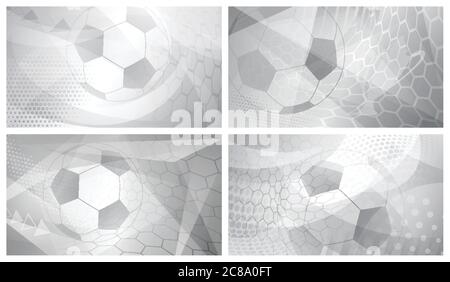 Set aus vier Fußball oder Fußball abstrakten Hintergründe mit großen Ball in grauen Farben Stock Vektor