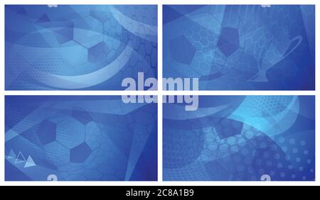 Set aus vier Fußball oder Fußball abstrakten Hintergründe mit großen Ball in blauen Farben Stock Vektor