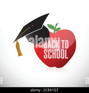 Zurück zur Schule Apfel und Abschluss Hut Illustration Design über einem weißen Hintergrund Stock Vektor