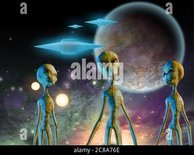Aliens und Raumfahrzeuge Stockfoto