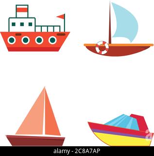 Cartoon Boote und Schiffe - isolierte flache Vektor-Set mit Symbolen Stock Vektor
