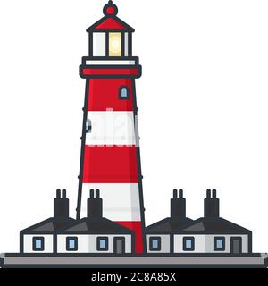 Happisburgh Leuchtturm an der Norfolk Küste isolierte Vektor-Illustration für Norfolk Tag am Juy 27. Stock Vektor