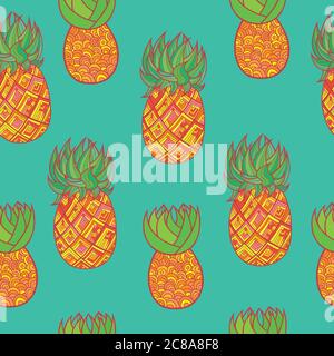 Nahtloses handgezeichnetes Muster mit Ananas. Tropische exotische Früchte. Vektorgrafik Stock Vektor