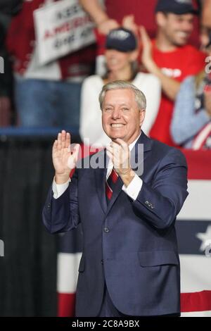 US-Senator Lindsey Graham aus South Carolina während der Keep America Great Rally am im North Charleston Coliseum Februar 28 2020 in North Charleston, South Carolina. Stockfoto