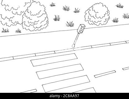 Crosswalk-Ansicht von direkt über der oberen Straße Straße Grafik schwarz weiß Landschaft Skizze Illustration Vektor Stock Vektor