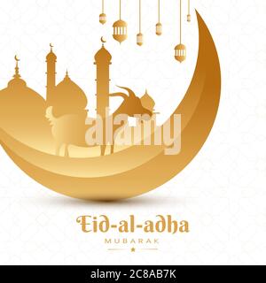 Eid al adha, Eid qurban semi realistische Grußposter für Web mit Ziege, Moschee und Mond, Illustration Vektor Stock Vektor