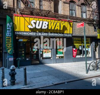 Ein Franchise der Subway Sandwich-Kette im Chelsea-Viertel in New York am Montag, 13. Juli 2020. (© Richard B. Levine) Stockfoto