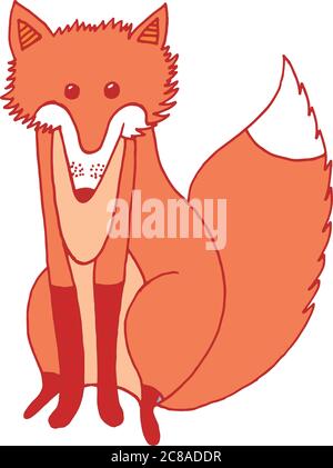 Wald Tier Fuchs Doodle Cartoon einfache Illustration. Kinder Zeichnung Stil Stock Vektor
