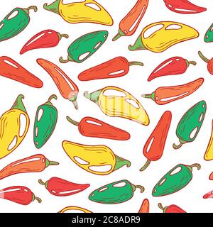 Jalapeno Pfeffer nahtloses Muster. Vektor Doodle Cartoon Art zurück Stock Vektor
