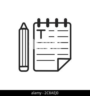 Texter oder Textsymbol. Notizbuch und Stiftsymbol. Wichtige Textinformationen aufzeichnen oder speichern. Stock Vektor