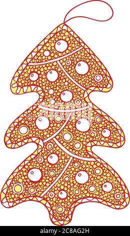 Weihnachtsdekoration - goldener weihnachtsbaum. Doodle-Illustration Stock Vektor