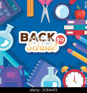 Zurück zur Schule Banner mit Satz von Materialien Bildung Stock Vektor