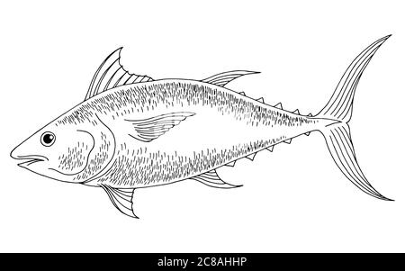 Thunfisch Grafik schwarz weiß isoliert Illustration Vektor Stock Vektor