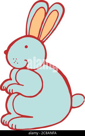 Wald Tier Kaninchen Doodle Cartoon einfache Illustration. Kinder Zeichnung Stil Stock Vektor