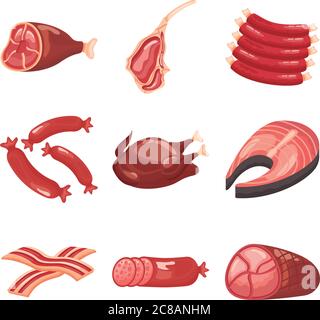 Bündel von Fleisch schneidet Symbole Vektor Illustration Design Stock Vektor