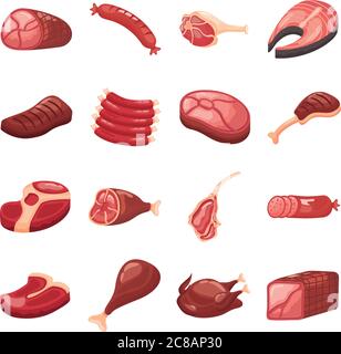 Bündel von Fleisch schneidet Symbole Vektor Illustration Design Stock Vektor
