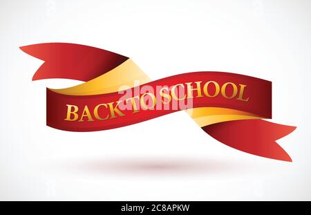 Zurück zur Schule rot und Gold Band Illustration Design auf weißem Hintergrund Stock Vektor