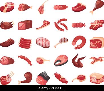 Bündel von Fleisch schneidet Symbole Vektor Illustration Design Stock Vektor