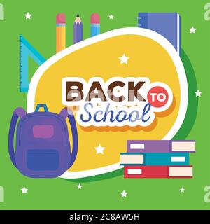 Back to School Banner mit Rucksack und Zubehör Bildung Stock Vektor