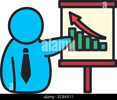 Geschäftsmann Avatar mit Balken Diagramm auf Board Linie und füllen Stil Icon Design, Office-Business-Management und Corporate Theme Vektor Illustration Stock Vektor