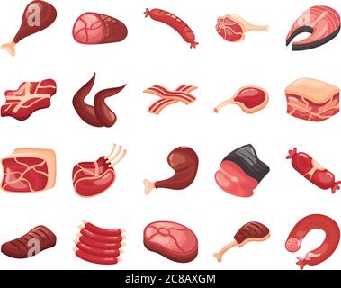 Bündel von Fleisch schneidet Symbole Vektor Illustration Design Stock Vektor