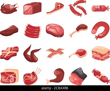 Bündel von Fleisch schneidet Symbole Vektor Illustration Design Stock Vektor