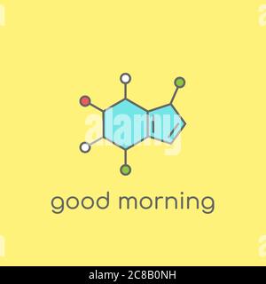 Koffein-Molekülstruktur. Good Morning Konzept. Chemische Formel und Text. Kaffee, Inspiration, Motivationssymbol. Vektorlinie Illustration Isolat Stock Vektor