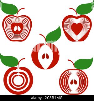 vektordarstellung eines Sets von Äpfeln isoliert auf weißem Hintergrund. Kann als Logo verwendet werden Stock Vektor