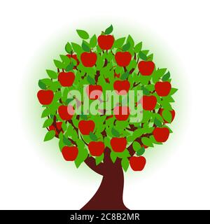 vektor-Illustration eines Apfelbaums auf weißem Hintergrund Stock Vektor