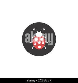 Marienkäfer-Symbol im schwarzen Kreis. Beetle isoliert auf weiß. Flache Natur-Symbol in schwarz und rot. vektor-Illustration Stock Vektor
