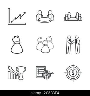 Business Line Stil Icon Set Design, Management Finanz-Corporate und Investment Thema Vektor Illustration Stock Vektor