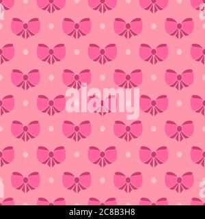 Schönes nahtloses Muster aus rosa Schleife Schleifen und weißen Punkten auf rosa Hintergrund. Endlose Textur für Hochzeit, Baby, Geburtstagsfeier. Vektor Stock Vektor