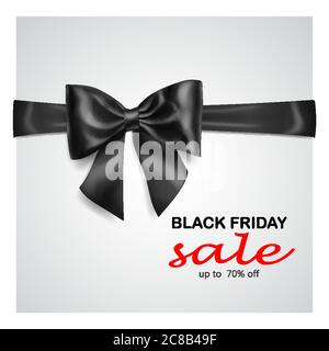 Schwarze Schleife mit horizontalem Band mit Schatten und Inschrift Black Friday Sale auf grauem Hintergrund Stock Vektor