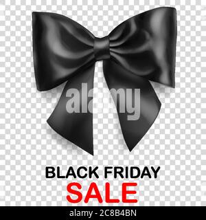 Große Schleife aus schwarzem Band mit Schatten und Inschrift Black Friday Sale auf transparentem Hintergrund Stock Vektor
