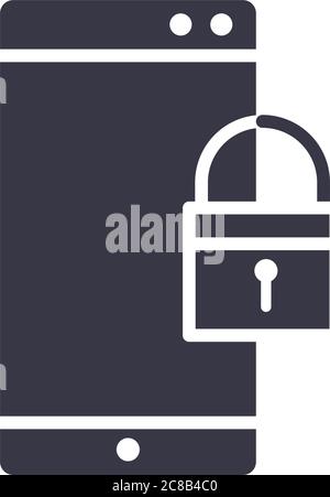 Smartphone gesperrt Sicherheitsgerät Technologie Silhouette Stil Design Symbol Vektor Illustration Stock Vektor