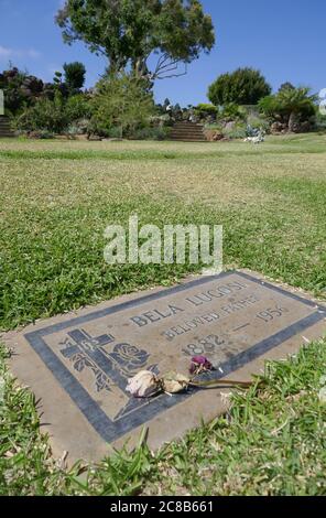 Culver City, California, USA 22. Juli 2020 EINE allgemeine Sicht der Atmosphäre des Grabes von Bela Lugosi in der Grotto-Sektion auf dem Holy Cross Friedhof am 22. Juli 2020 in Culver City, Kalifornien, USA. Foto von Barry King/Alamy Stockfoto Stockfoto