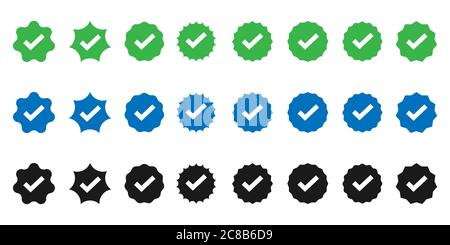 Genehmigte Symbolsammlung. Profilverifizierungs- und Verifizierungsausweis. Symbol für isolierte Vektorgruppe. Stock Vektor