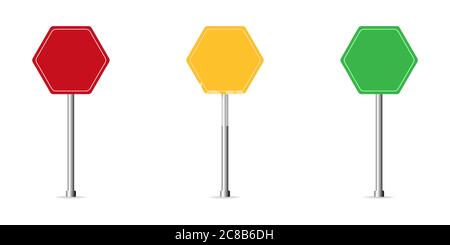 Straßenschilder. Autobahnwarnsymbole in verschiedenen Farben. Stock Vektor