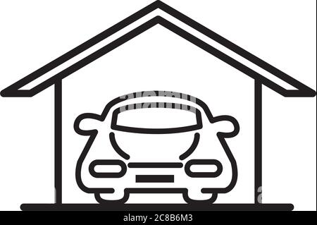 Auto in Garage Parkplatz Linie Stil Symbol Design Vektor Illustration Stock Vektor