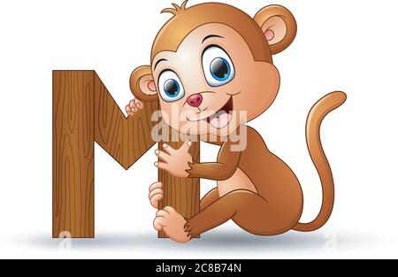 Alphabet M mit Affen Karikatur Stock Vektor