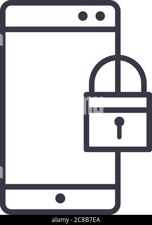 Smartphone gesperrt Sicherheitsgerät Technologie dünne Linie Stil Design Symbol Vektor Illustration Stock Vektor