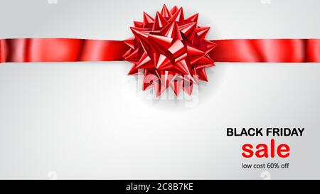 Rote Schleife mit horizontalem Band mit Schatten und Inschrift Black Friday Sale auf weißem Hintergrund Stock Vektor