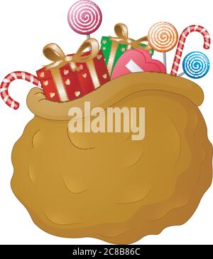 Illustration von Brown Sack Santa Claus mit Geschenken Stock Vektor