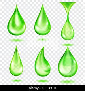 Satz von transluzenten Tropfen in grünen Farben, isoliert auf transparentem Hintergrund. Transparenz nur im Vektorformat Stock Vektor