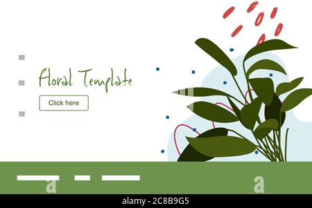 Florale Klumpen von Blattpflanzen Kampagne für Web-Website Home Homepage Vorlage Landing Page Banner mit flachen Stil. Stock Vektor